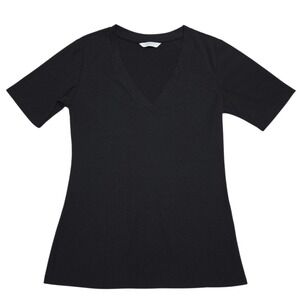 Tresics Shirt Womens Large Black Ribbed V Neck Short Sleeve Basic Stretch Top